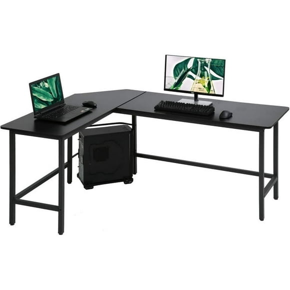 Computer Desk Gaming Desk Office L Shaped Desk PC Wood Home Large Work Space Corner Study Desk Workstation (Black)
