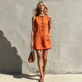 thumbnail image 6 of Endives Summer Dresses for Women Casual Button Front Mini Dress Sleeveless Round Neck Retro Dresses Comfy Trendy Summer Shift Dress with Pockets Midi Dresses for Women Orange M, 6 of 8