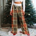 thumbnail image 2 of Women Winter Soild Color Pants Full Length Long Trousers Sports Pants with Plaid Print and Drawstring for Classic and Warm Wear,Ginger,M, 2 of 8