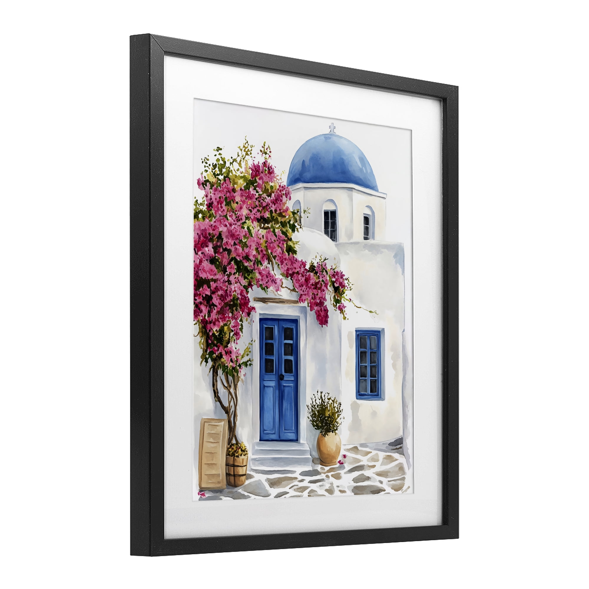 Stupell Industries Santorini House with Bougainvillea Black Framed Print Under Glass, design by LSR Design Studio