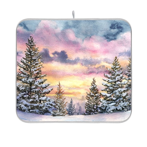 Dish Drying Mat Microfiber Kitchen Pad Large Counter Absorbent Dish Mats Drainer Rack 16"x18" Watercolor Winter Landscape
