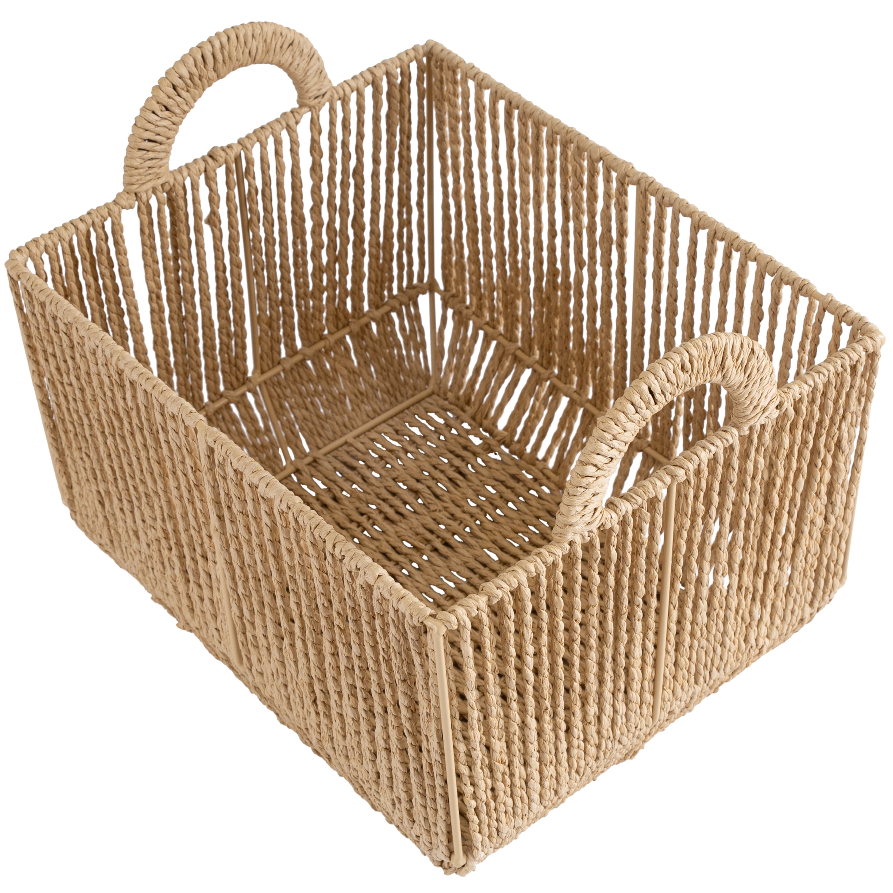 Simplify Vertical Weave Storage Basket Vertical Weave Paper Rope, Decorative Baskets, Handles