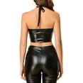 thumbnail image 3 of MODA NOVA Junior's Shiny Metallic Crop Cami Hollow Out Backless Halter Top, 3 of 5