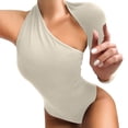 thumbnail image 2 of Skinny Solid Color One Shoulder Long Sleeve Bodysuit,Women Backless Asymmetric Unilateral Bodysuit Jumpsuit, 2 of 7