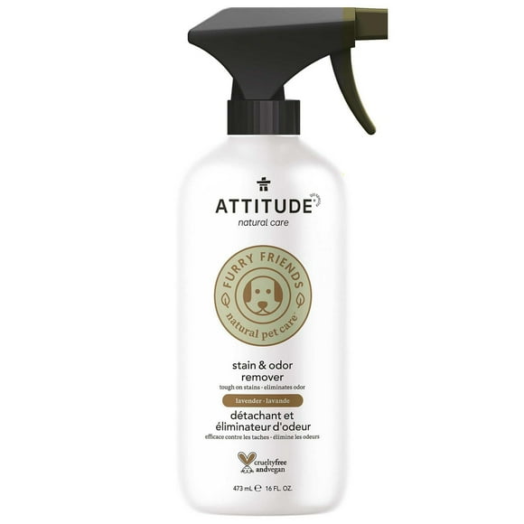 ATTITUDE Furry Friends, Stain & Odor Remover, Lavender, Pet cleaning products, Cleaning products for dogs, 473 mL