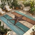 thumbnail image 2 of Outdoor Rug 3x5 ft Farmhouse Barn Star Waterproof Outdoor Patio Rug Mat Non Slip Outside Area Rugs Carpet for RV,Camping,Porch,Deck,Pool,Balconybackyard,Rustic Brown Teal Wood Texture, 2 of 9