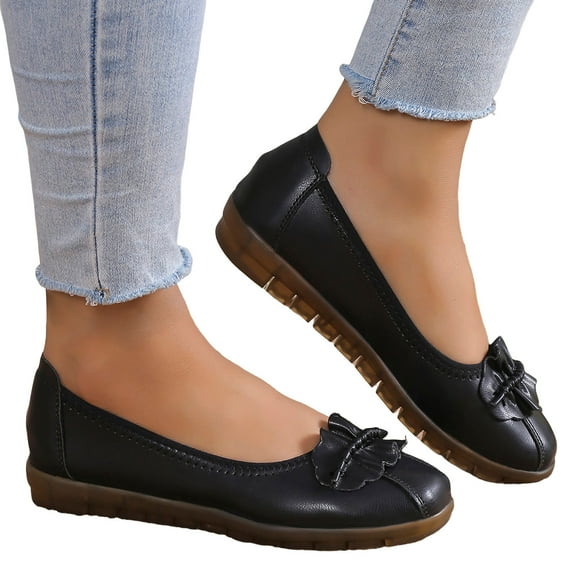 Mostsola Black Flats for Women Slip on Round Toe Casual Dress Shoes Non Slip Comfort Loafers