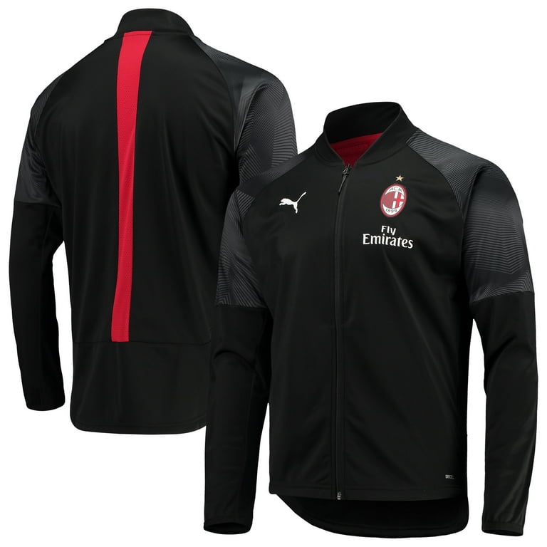 Buy PUMA Men's AC Milan Stadium Poly Jacket with Sponsor Logo, Black/Tango  red, L at
