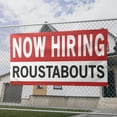 thumbnail image 2 of Now Hiring Roustabouts 13 oz Heavy Duty Vinyl Banner General Laborer Jobs Available Roustabout Hand Help Wanted Sign for Business Indoor/Outdoor Single-Sided w/ Metal Grommets (1.5x5 ft, Wh & Re & Bk), 2 of 6
