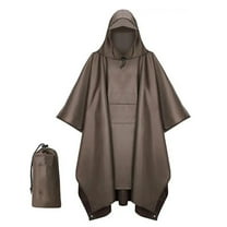 Xfvqtps Adult Mens and Womens Rain Poncho with Hooded and Brim Long Reusable Solid Color Adjustable Drawstring Waterproof Cycling Outdoor Activities Rain Jackets Raincoat with Storage Bag Brown