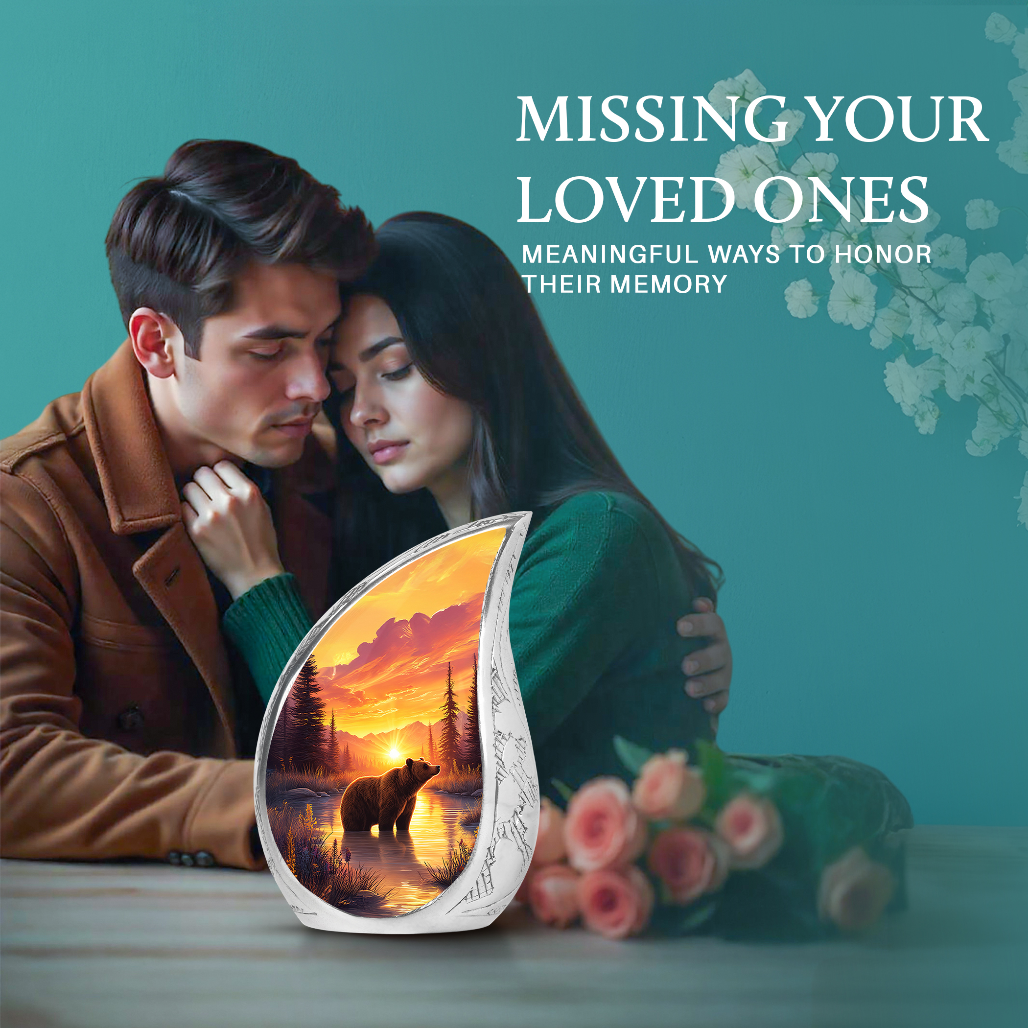 SABURIAL Bear Urn - Burial Urn For Ashes - Combo 2 - Large With 3 Inch Pack Of 2 - Funeral Decorative Ashes - Ash Urns For Male & Female - Large Memorial Urns For Men & Women