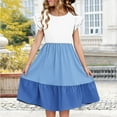 thumbnail image 3 of Efsteb Summer Dress for Girls Ruffle Short Sleeve Casual Sundress Color Block Loose Crewneck A-Line Cute Dress (Blue,5 Years), 3 of 8
