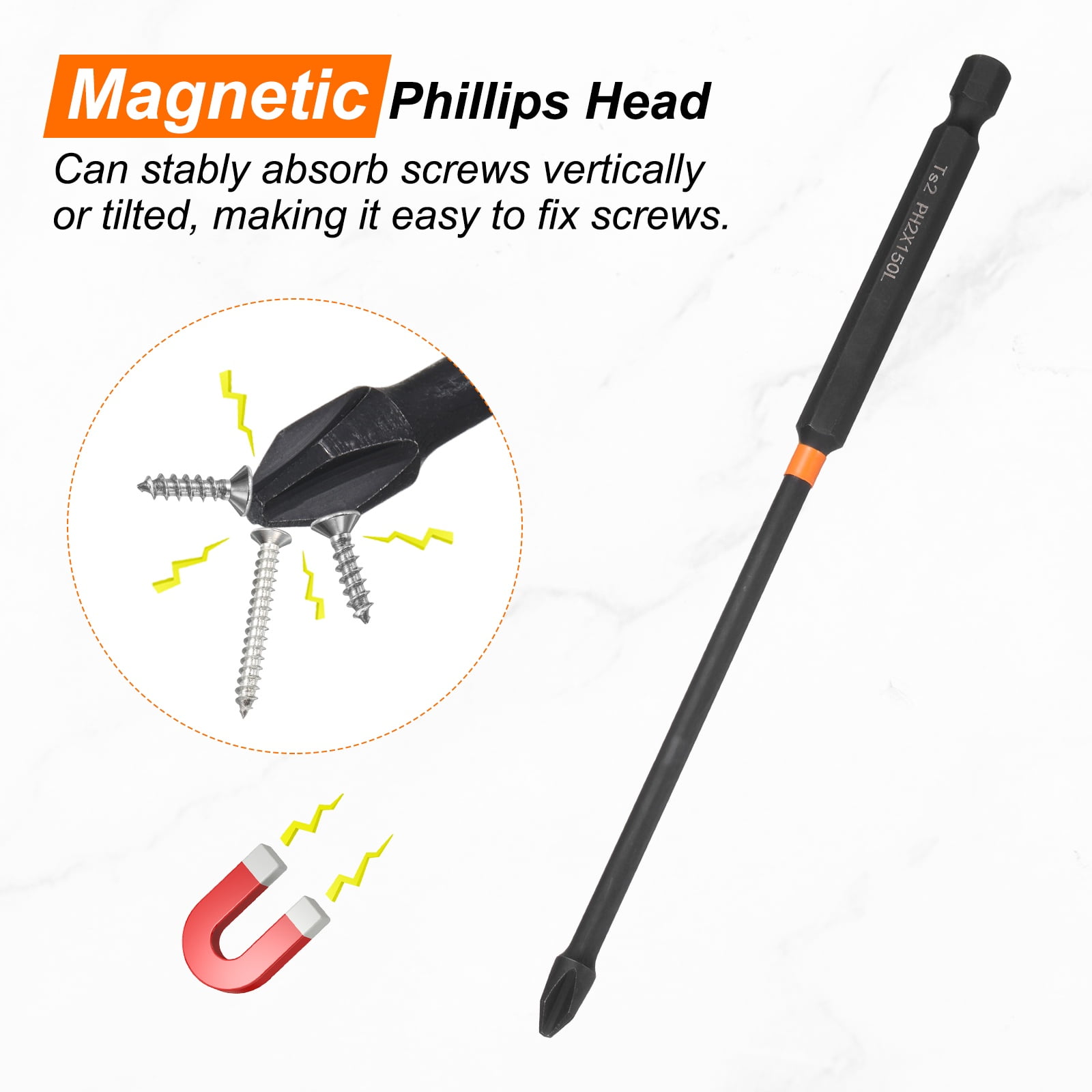 10pcs #2 Phillips Impact Screwdriver Bit PH2 1/4" Hex Shank 5" (150mm) Long Magnetic Cross Head Drill Bits S2 Steel Industrial Screw Driver for Impact Power Drivers, Black/Yellow