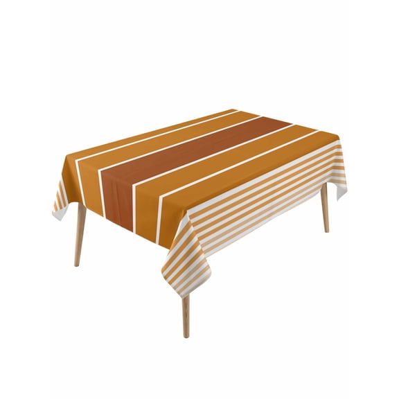 Burnt Orange Ombre Stripe Table Cloth, Farmhouse Striped Gradient Waterproof Tablecloth for Rectangle Tables, Reusable Washable Fabric Table Cover for Restaurant Kitchen Dining Tables 54"x108"