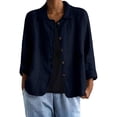 thumbnail image 2 of Sheghy Tops for Women Women's Loose and and Linen Shirt with Long Sleeves Turndown Collar Top/shirt Navy L, 2 of 5