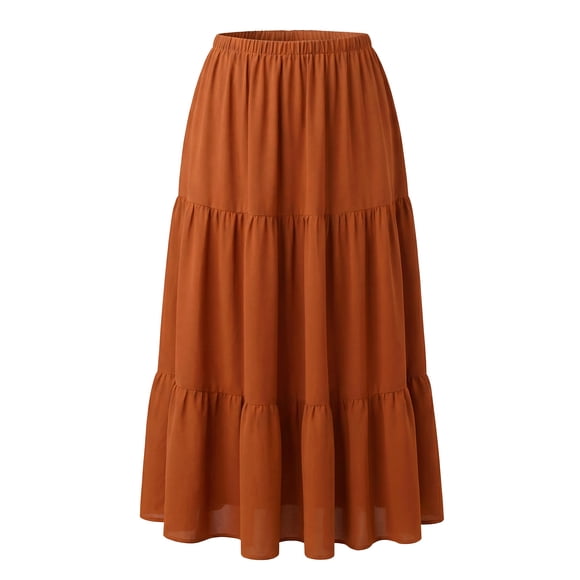 Falda Maxi A-Line Elástica de Cintura Alta para Mujeres de GRACE & GRANDEUR, Talla Grande, Flowy, Casual, Playa, 2X Caramelo
