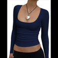 thumbnail image 2 of Camisas de Larga para Mujer, Tops Cortos, Moda de Otoño 2025, Cuello Cuadrado, Camisetas Básicas para Salir, Ropa Y2K Azul Marino M, 2 of 7