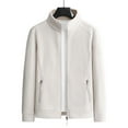 thumbnail image 3 of Men's Casual Jacket Stand Collar Front-Zip Solid Color Long Sleeve Polar Fleece Outwear Velvet Thermal Coat With Pockets (XXL, Beige), 3 of 5