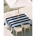 thumbnail image 3 of 60x84 Inch Outdoor Tablecloth with Umbrella Hole Zipper Rectangle Blue Navy Striped Rectangular Tablecloths Outside Waterproof Modern Ombre Abstract Lines Pattern Patio Table Cover for Picnic Party, 3 of 8