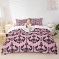 thumbnail image 2 of jejeloiu Romantic Damask Duvet Cover Queen,Soft Floral Queen Bedding For Adults,Pink Black,Reversible,3-Piece,1 Duvet Cover and 2 Pillowcases, 2 of 6