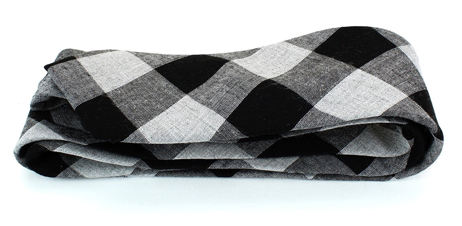 Details about  / Men/'s Cotton Skinny Necktie Tie Checker Large Gingham Pattern Grey Backing Color