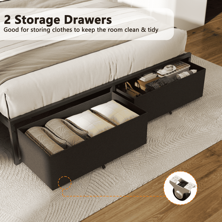 Satifur Queen Bed Frame with Storage Drawers and LED Lights photo 2