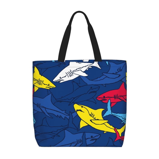 Easygdp Cartoon Shark Bolsa Tote para Mujer, Bolso de Hombro para Trabajo, Playa, Viajes, Compras y Supermercado