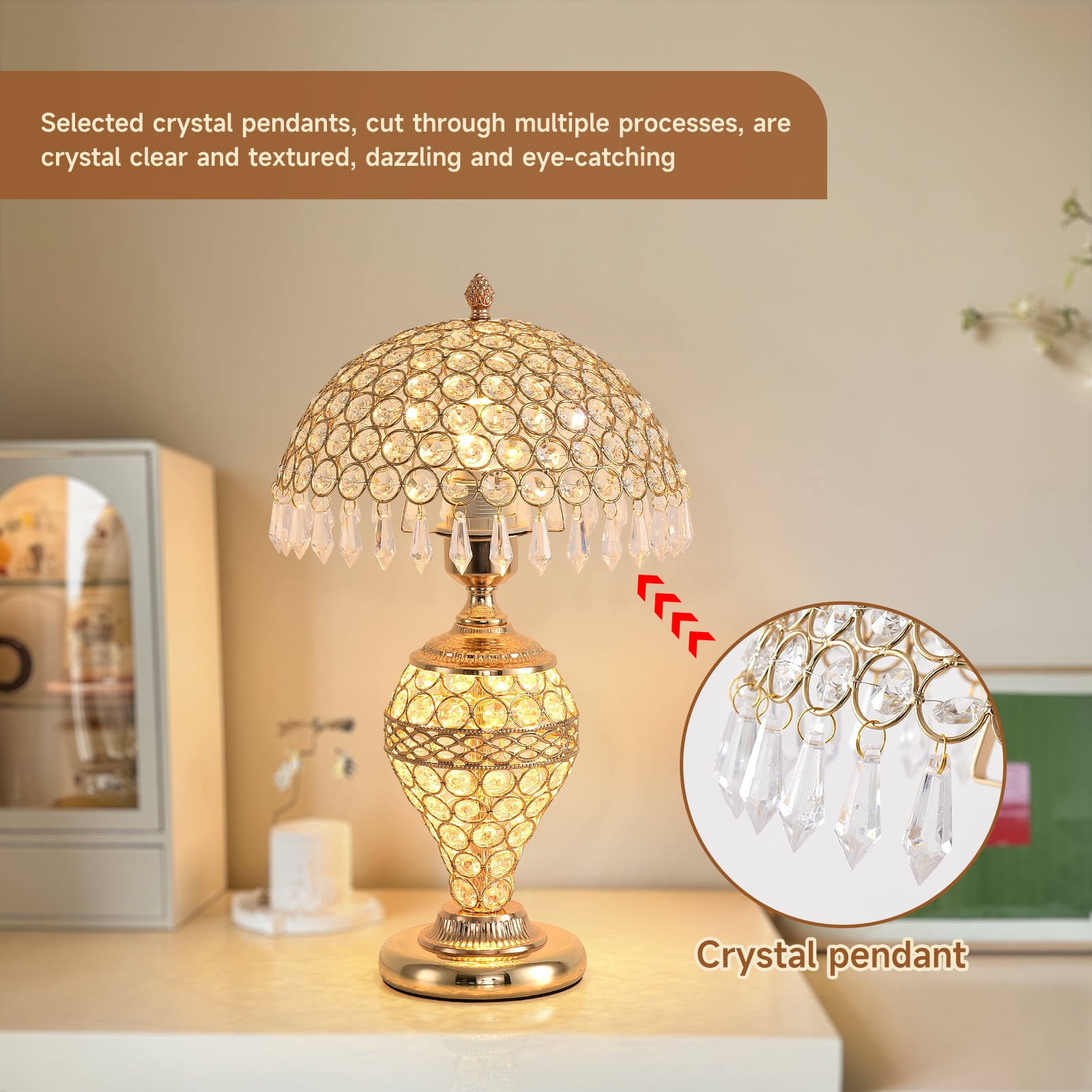 Crystal  Table Lamp Bedside Decorative gift LED modern metal base adjustable light for night Bedroom