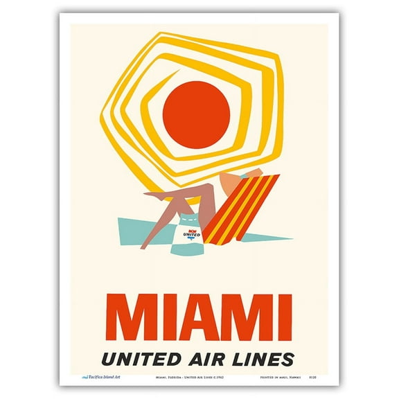 Miami Florida - United Air Lines - Vintage Airline Travel Poster c.1962 - Master Art Print (Unframed) 9in x 12in