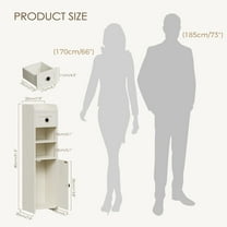 Bathroom Storage Cabinet, Farmhouse Style Narrow Organizer with Drawer, 7.9 x 7.9 x 31.5 Inches Cloud White