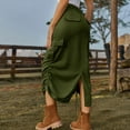 thumbnail image 3 of Defitshape Women's Long Denim Skirt Elastic High Waisted Western Summer Pleated Pocket Drawstring Back Split Drawstring Cargo Jean Skirts Army Green X-Large, 3 of 5