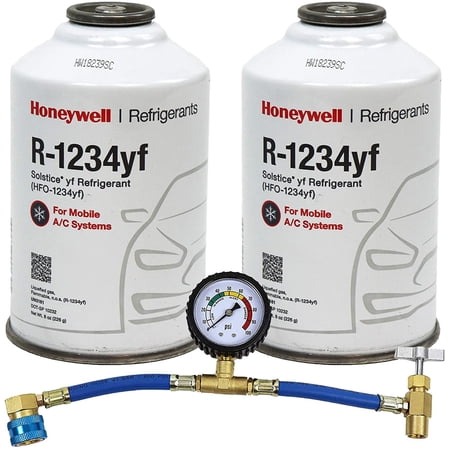 ZeroR Top Off Kit #2 - Genuine 8oz HFO-R1234yf Refrigerant (2 Cans) & HD Brass Can Tap with Gauge