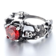 ZMY Home Stainless Steel Skull Ring with Dual Skeletons and Red Gemstone (8)