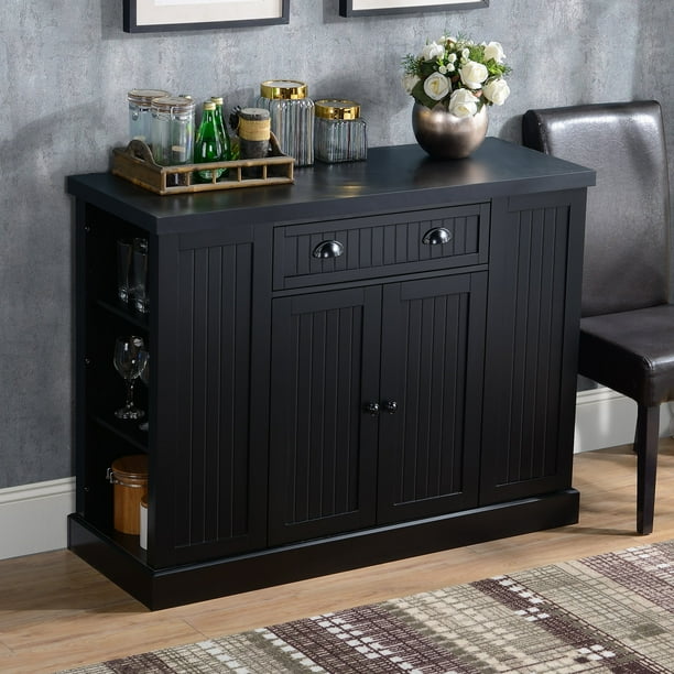 OWSOO FlutedStyle Wooden Kitchen Island Storage with Drawer