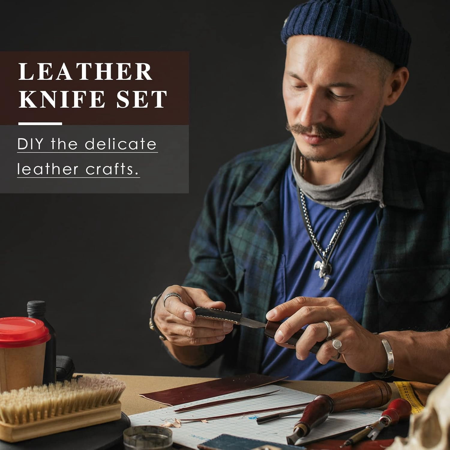 8 Pieces Leather Knife Set, Including Leather Edge Beveler Groover, Cutter Wood Leathercraft Edge Slicker Burnisher Crafting Tools Skiving Knife Leathercraft Accessories