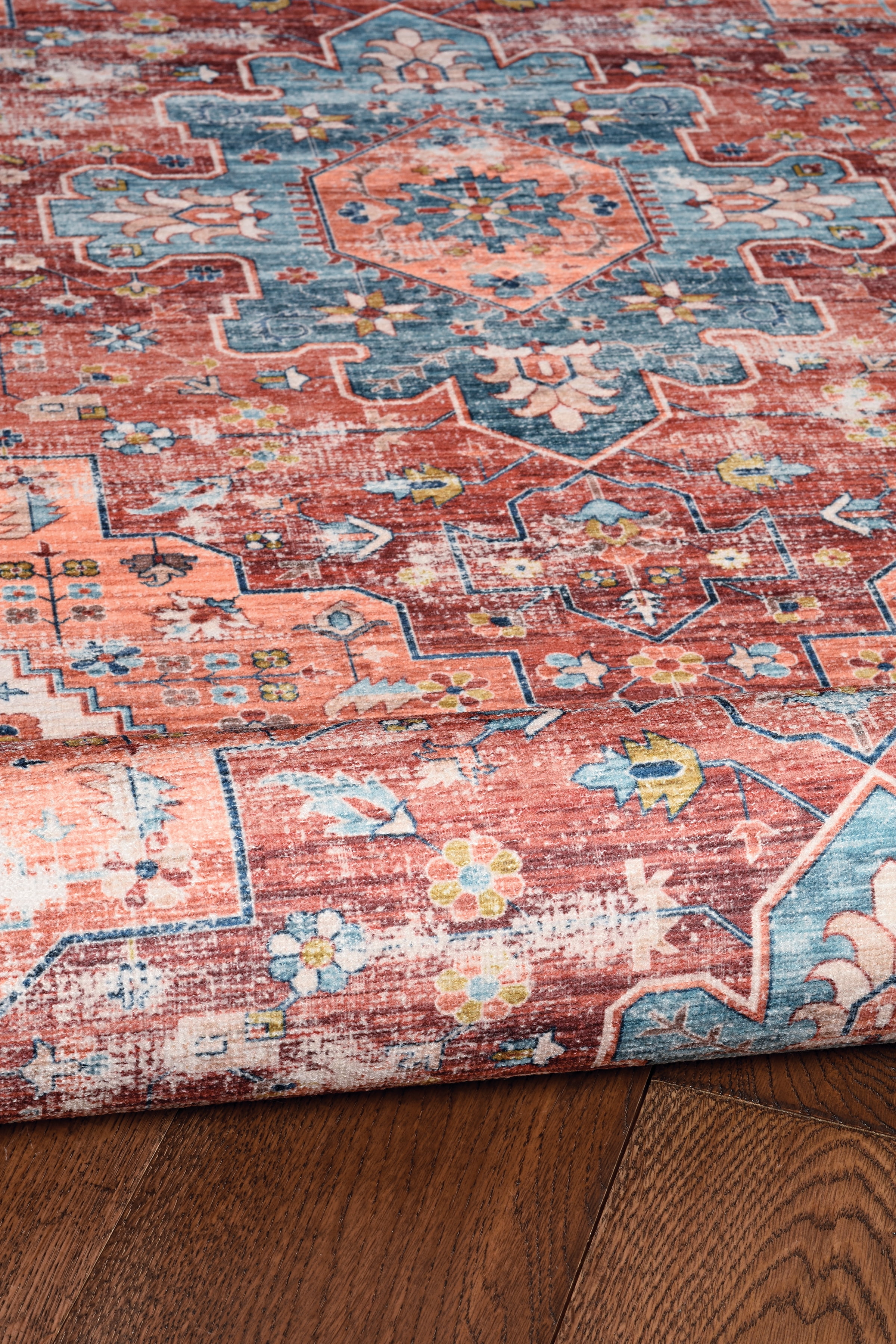 Linon Home Décor Washable Carter Area Rug or Runner Collection, Rust and Ivory, 5' x 7'