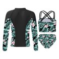 thumbnail image 2 of YONGHS Girls 3 Piece Rash Guard Tankini Set Floral Bikini with Long Sleeve Zip Shirt Swimwear Bathing Suit Lily 10, 2 of 7