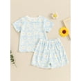 thumbnail image 2 of Suealasg Toddler Girls Clothes 6M 1T 2T 3T 4T Short Sleeve Daisy Print T-Shirt Tops + Elastic Waist Shorts Set 2Pcs Causal Summer Outfits for Baby Girls, 2 of 7