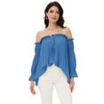 thumbnail image 4 of Womens Semi Sheer Boho Peasant Long Sleeve Off The Shoulder Top, 4 of 7