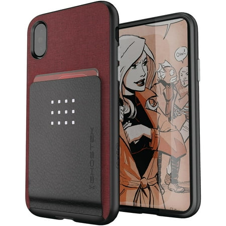 Iphone 5 Metal Case Ghostek Exec Series Wallet Case for Apple iPhone X - Built-In Metal Plate for Magnetic Mounts - Holds 5 Cards - Red ()