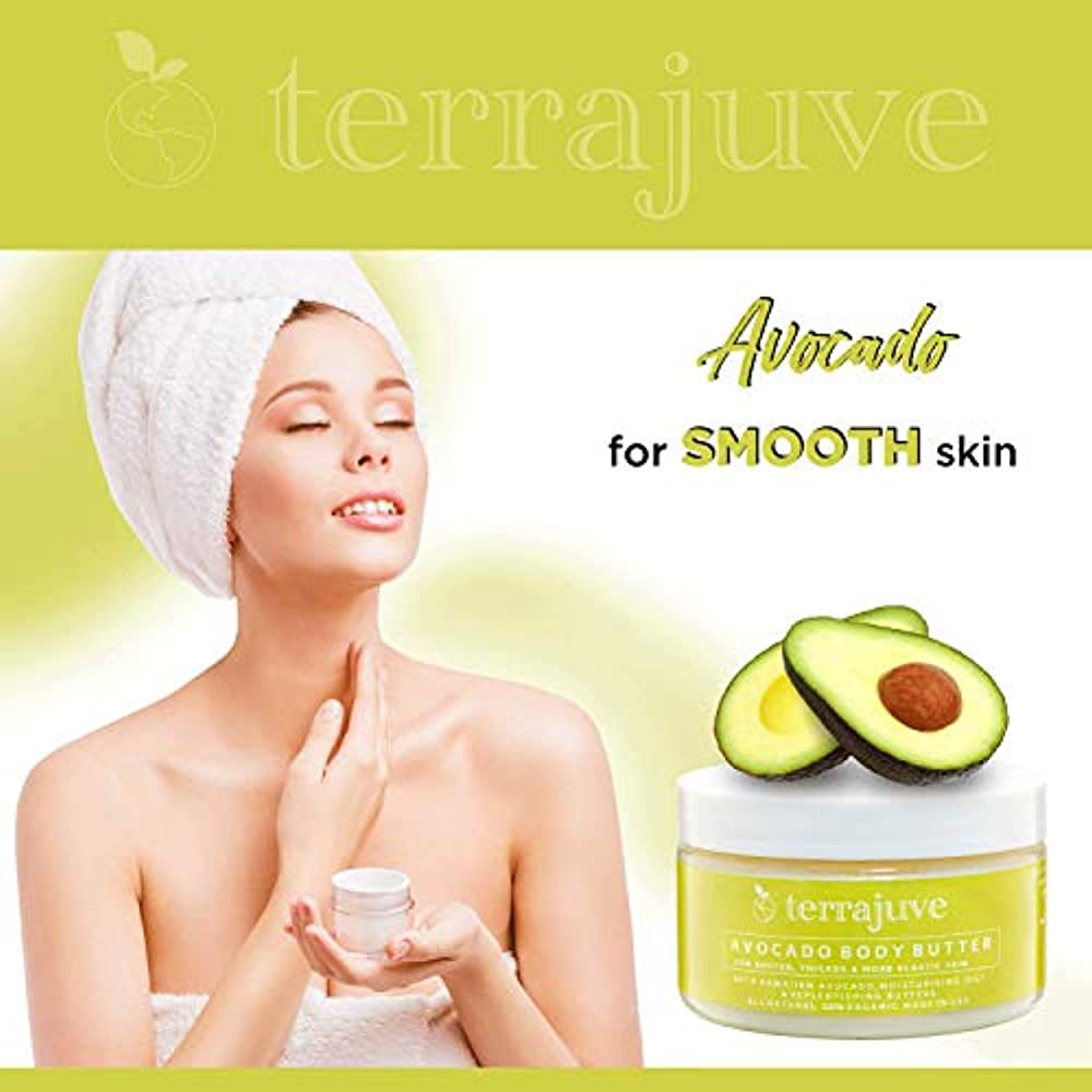 Organic Avocado Face and Body Cream Lotion by Terrajuve for a Soft Silky and Elastic Skin with Hawaiian Avocado Pure All Natural Made in USA