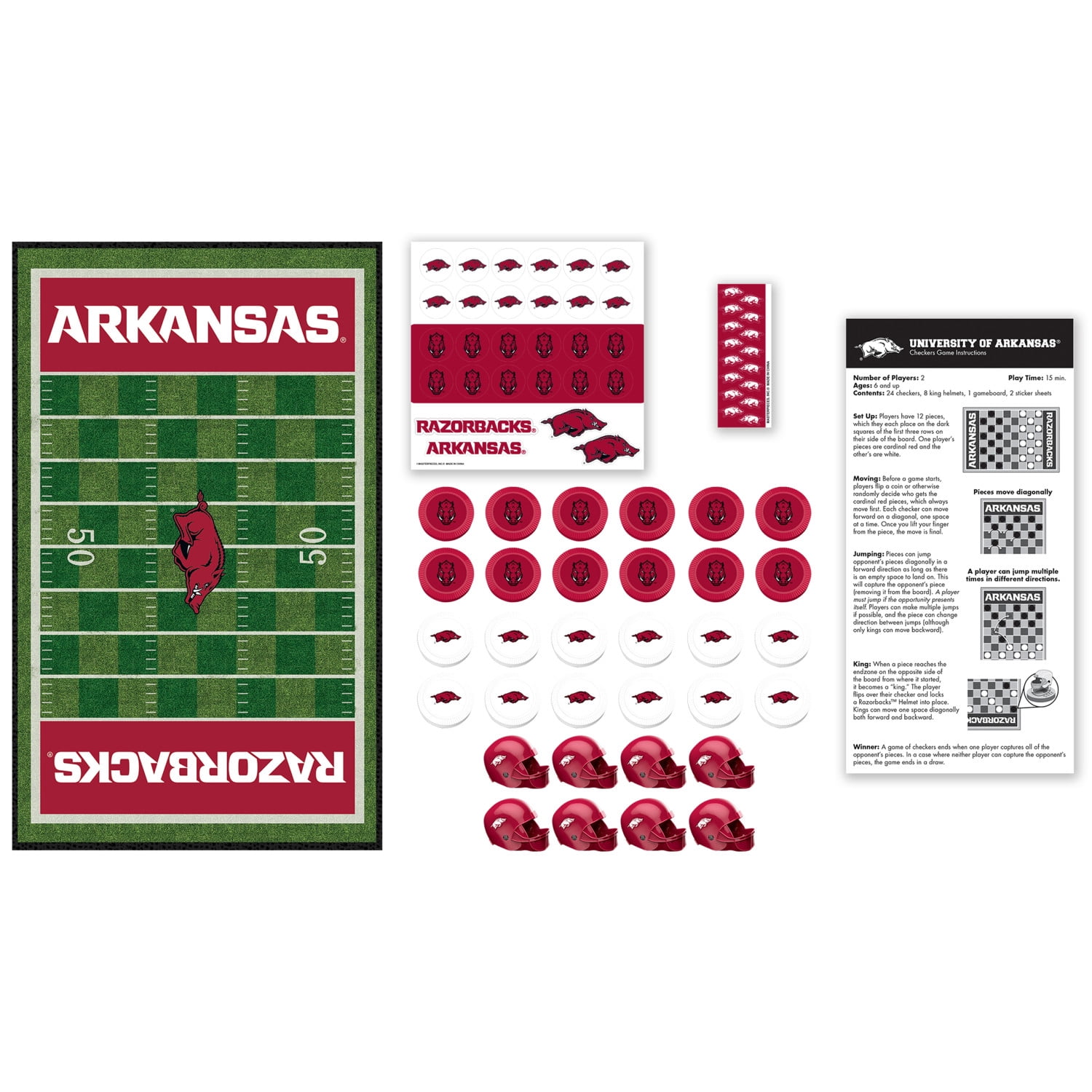MasterPieces Officially licensed NCAA Arkansas Razorbacks Checkers Board Game for Families and Kids ages 6 and Up