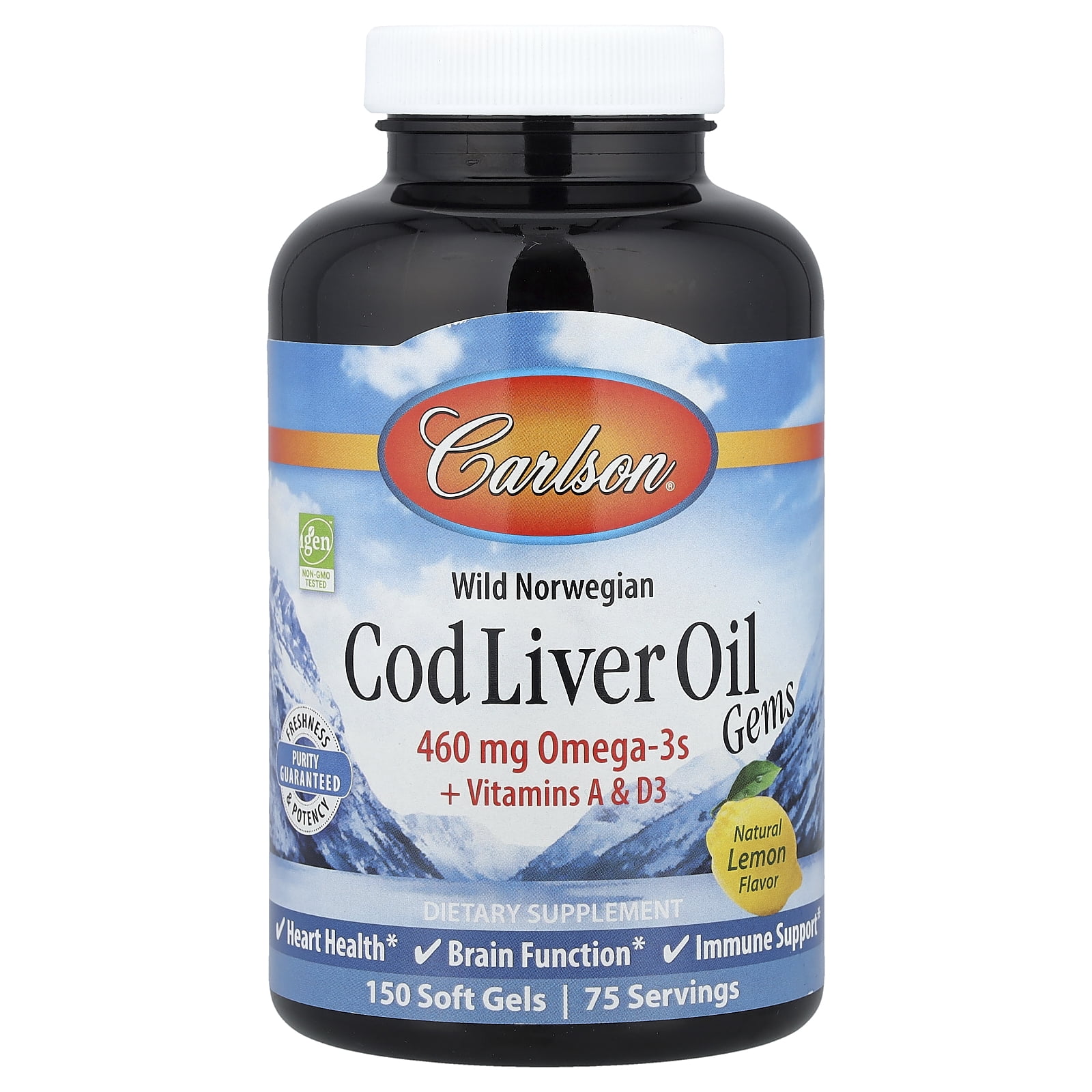 Carlson - Cod Liver Oil Gems Bonus Pack 150 Soft Gels + 30 Free Soft Gels Lightly Lemon 1000 mg. - 180 Softgels