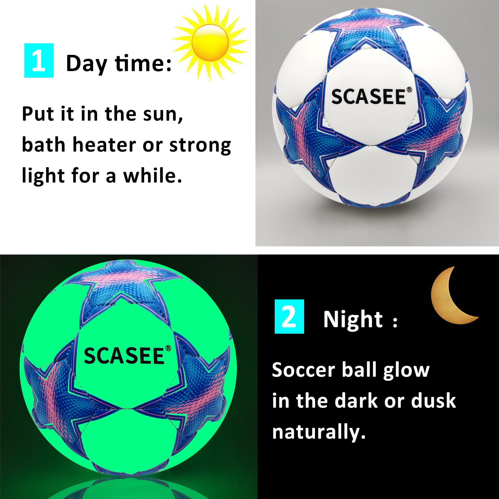 Light Up Soccer Ball Size 4 - Glow in The Dark Soccer BallS with Needles and Pump Ball for Kids Boys,Girls,Men Youth and Adult Night Games