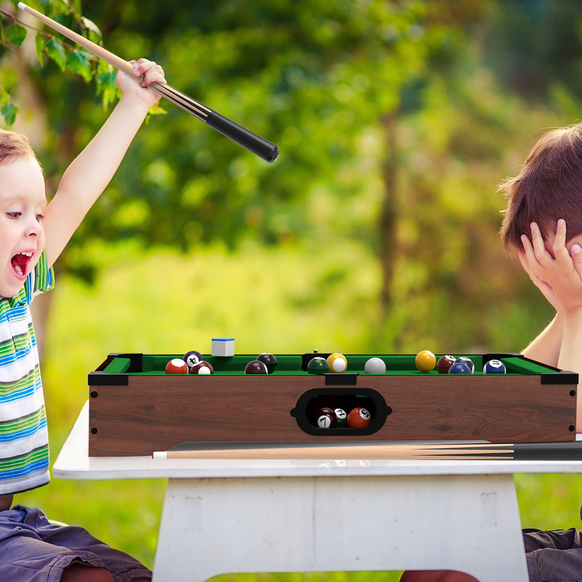 Mini Wooden Table Top Pool Billiards Snooker & Brush Kids Family Fun Game 