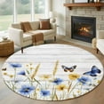 thumbnail image 2 of Blue Yellow Floral Round Area&nbsp;Rug 5ft Butterfly Watercolor Plants Non-Slip&nbsp;Washable Circle Rugs Soft Felt Indoor Floor Mat for Bedroom Kitchen Living Room Bathroom, 2 of 9