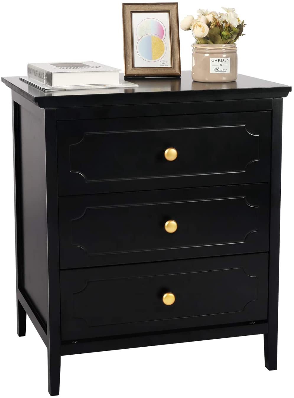 3 Drawer Nightstand Black Side Table Bedroom End Table for Living Room ...