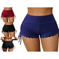 thumbnail image 5 of FNNMNNR Women Swim Shorts High Waist Drawstring Wavy Hem Solid Summer Bathing Surfing Yoga Sport Bottoms, 5 of 5