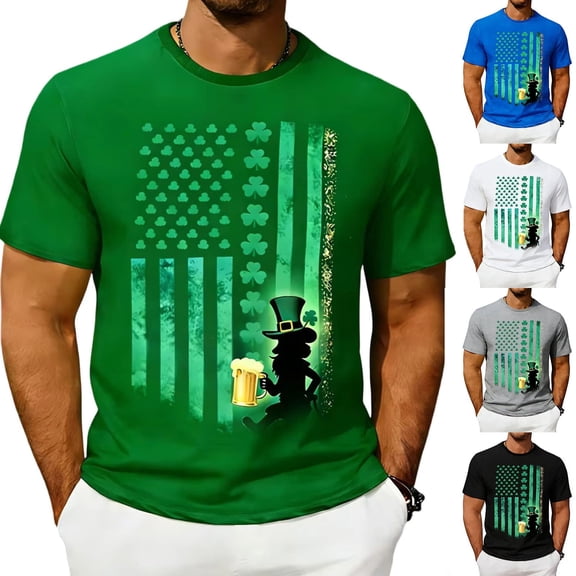 Hfnxid Mens St Patricks Day Shirt Irish Graphic Short Sleeve Shirts Crew Neck Stretch Lounge Tops Fashion Funny Print T-Shirts Gray S