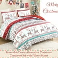thumbnail image 2 of Exclusivo Mezcla Christmas King Size Comforter Set, 3 Pieces Reversible Rust Red Striped Bedding Comforters, Printed Flowers Reindeer Pattern, 2 of 7